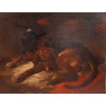 Circle of Edwin Landseer (1802-1873)- Snoozing hound, oil on canvas (re-lined), 70 x 91cm