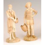 A pair of Royal Worcester blush ground figures modelled as the French Fisherman and his Companion,