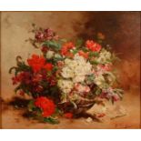 Eugene Henri Cauchois (1850-1911) - Still life with flowers in a basket, oil on canvas, signed lower