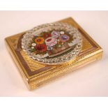A 19th century two-colour yellow metal, micro-mosaic and diamond set snuff box, of rectangular form,