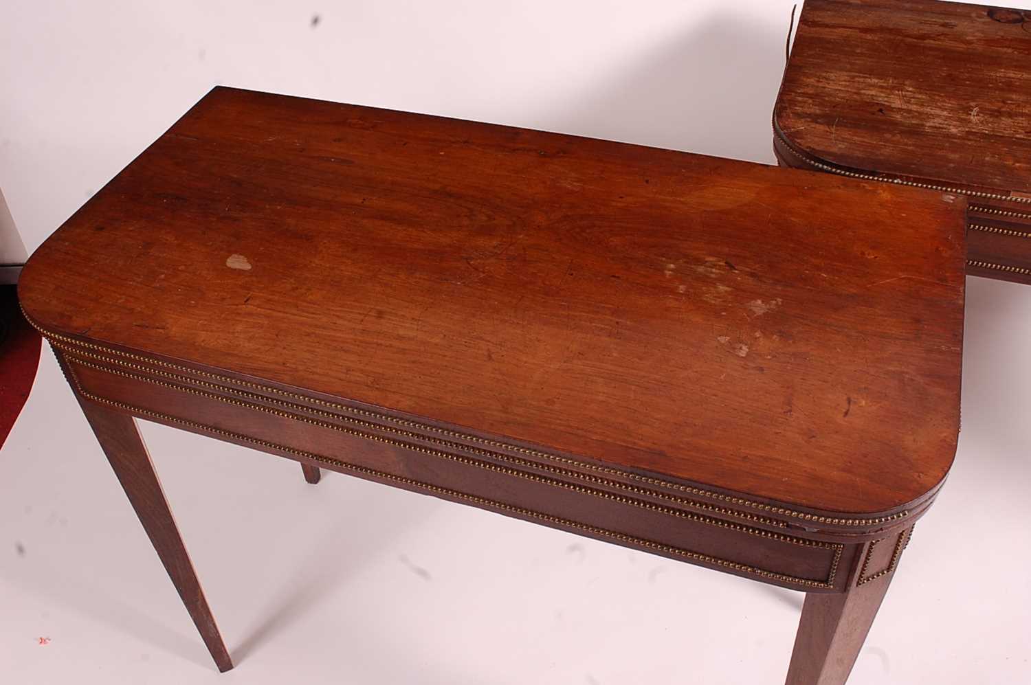 A pair of Regency rosewood D-shaped card tables, each with fold-over tops opening to reveal baize - Image 2 of 4