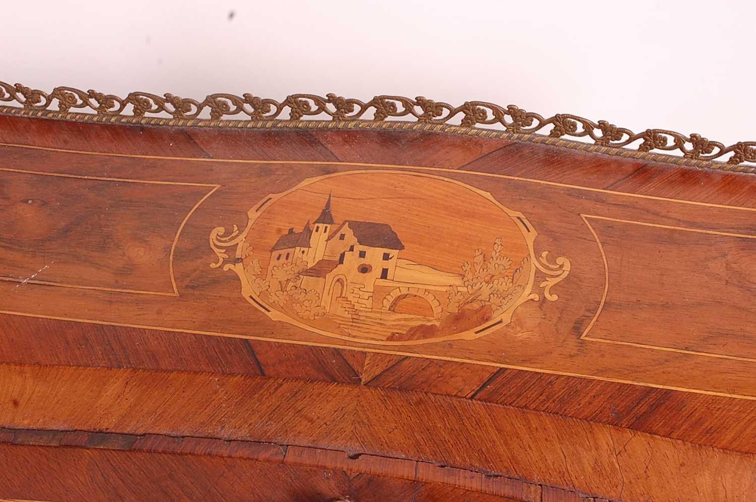 A circa 1900 continental rosewood Bureau de Dame, of slender bombe form, the fall being marquetry - Image 5 of 7