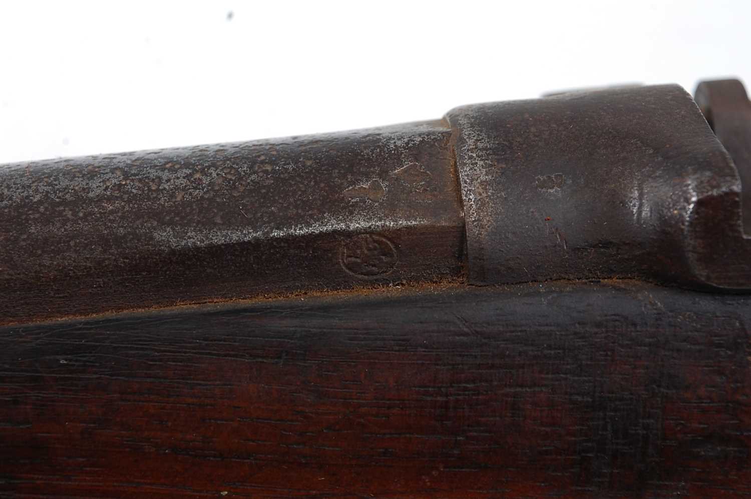 A 19th century percussion Snider breech loading rifle, having a 96cm barrel with ram-rod below, - Image 6 of 7