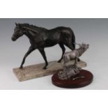A bronze figure of Sir Tristram by Rick Lewis, modelled as a horse in a walking pose, raised on a