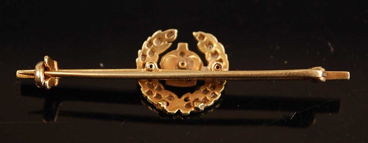 A yellow metal, enamelled and diamond set R.F.C. sweetheart brooch, with safety chain, 4cm, together - Image 5 of 5