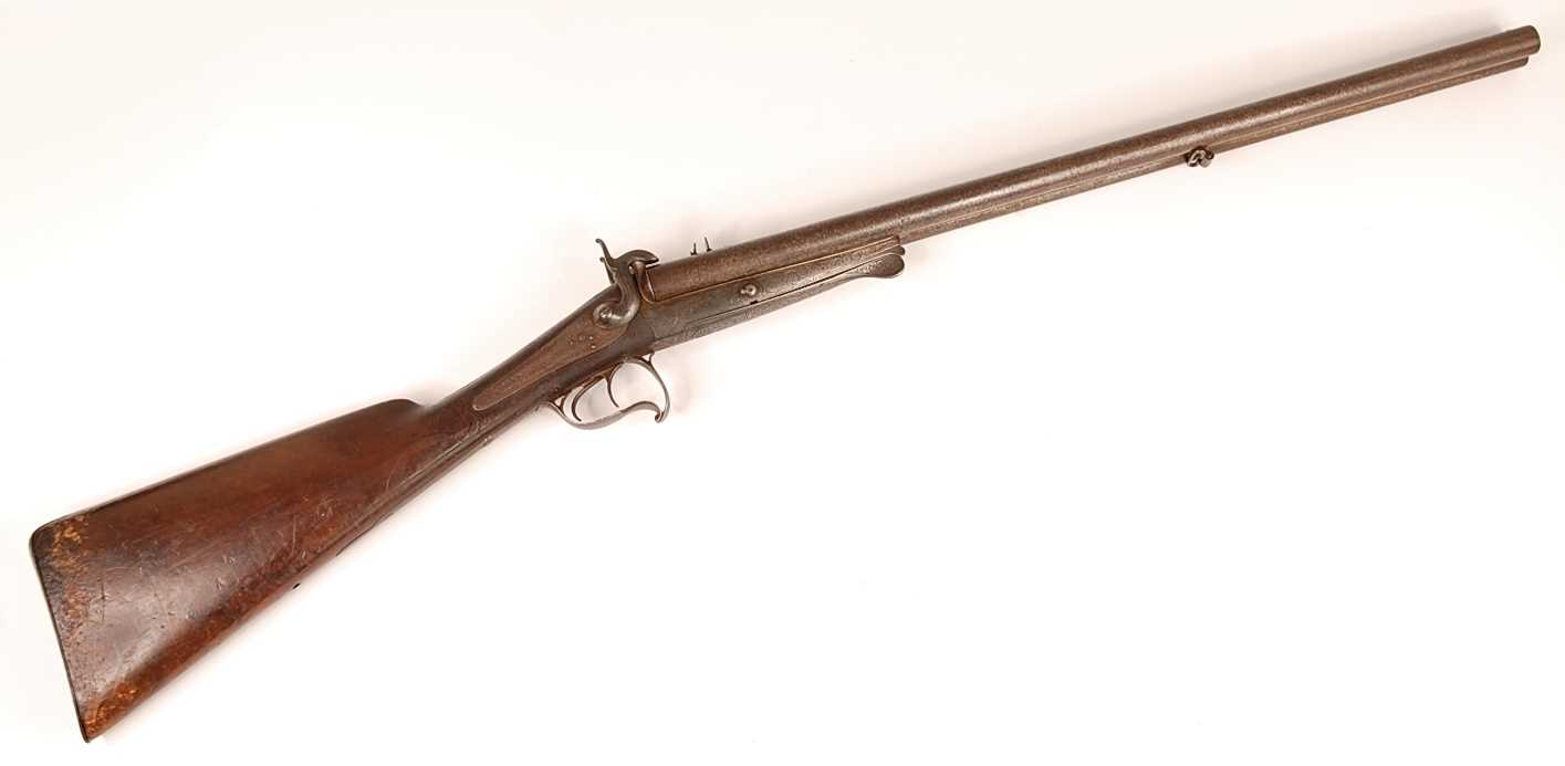 A 19th century side by side percussion sporting rifle, the 64cm barrels marked to the spine