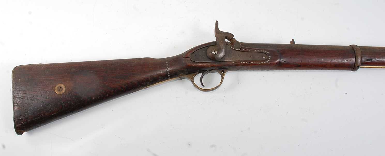 A Victorian Enfield .577 two band percussion rifle, the 85cm barrel stamped MS754, the lock