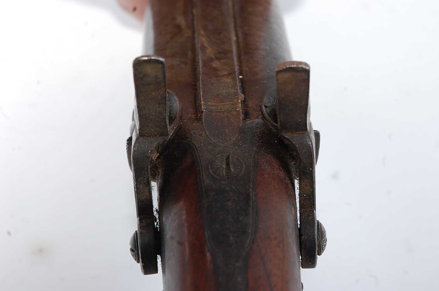 An early 19th century side by side double barrel percussion pistol by Durs Egg, the 15cm Damascus - Image 10 of 12