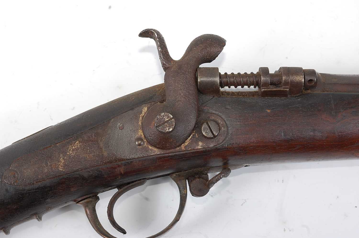 A 19th century percussion Snider breech loading rifle, having a 96cm barrel with ram-rod below, - Image 7 of 7