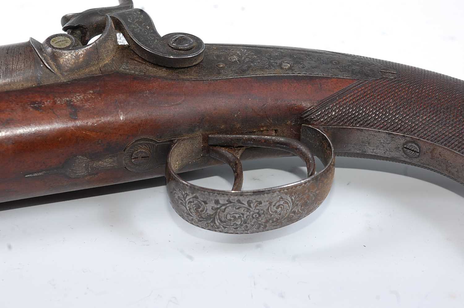 An early 19th century side by side double barrel percussion pistol by Durs Egg, the 15cm Damascus - Image 11 of 12
