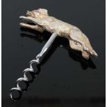 A contemporary silver corkscrew, the handle naturalistically modelled as a fox, maker J.B.