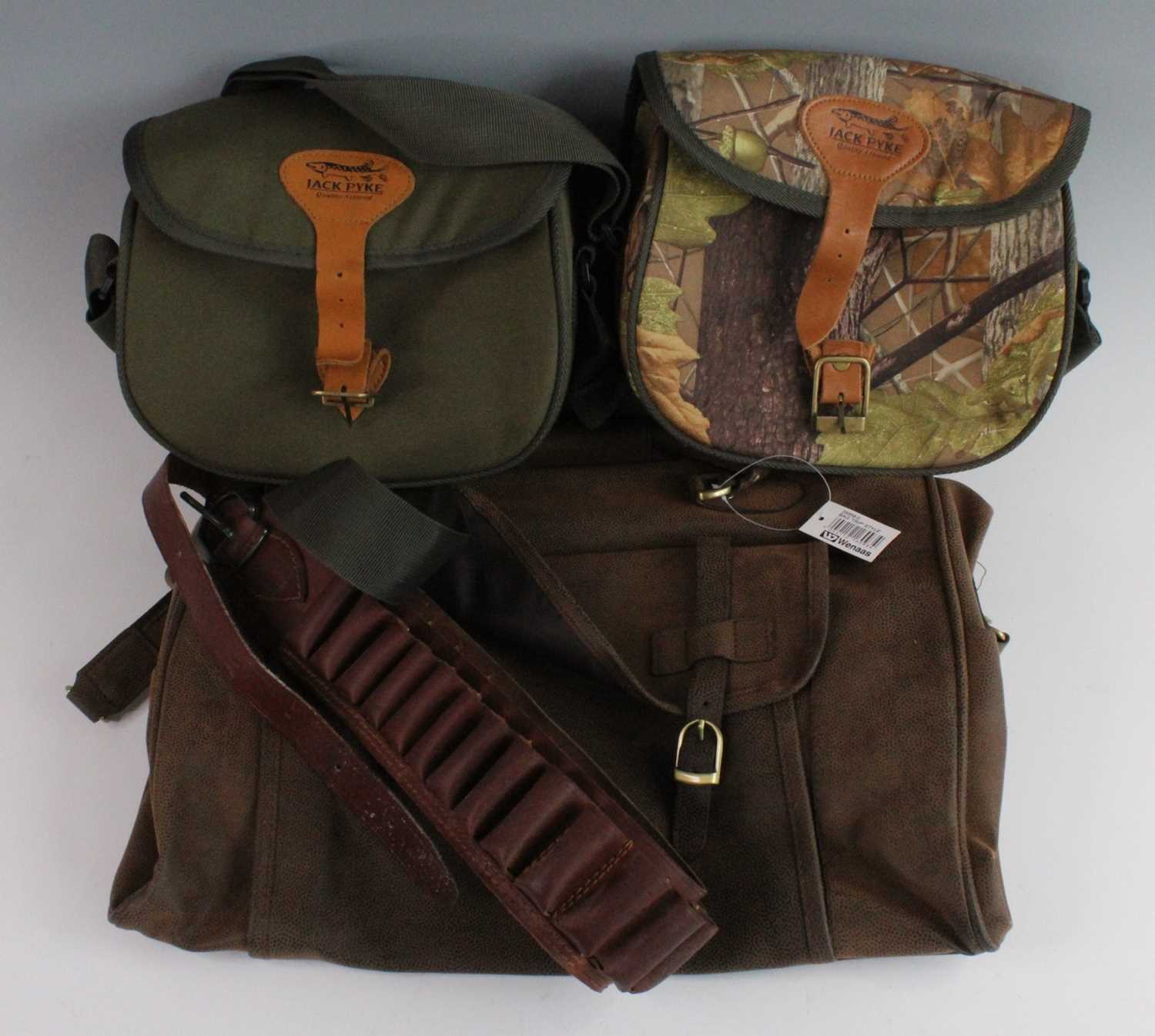 A Jack Pyke green canvas and brown leather cartridge bag, together with one other Jack Pyke