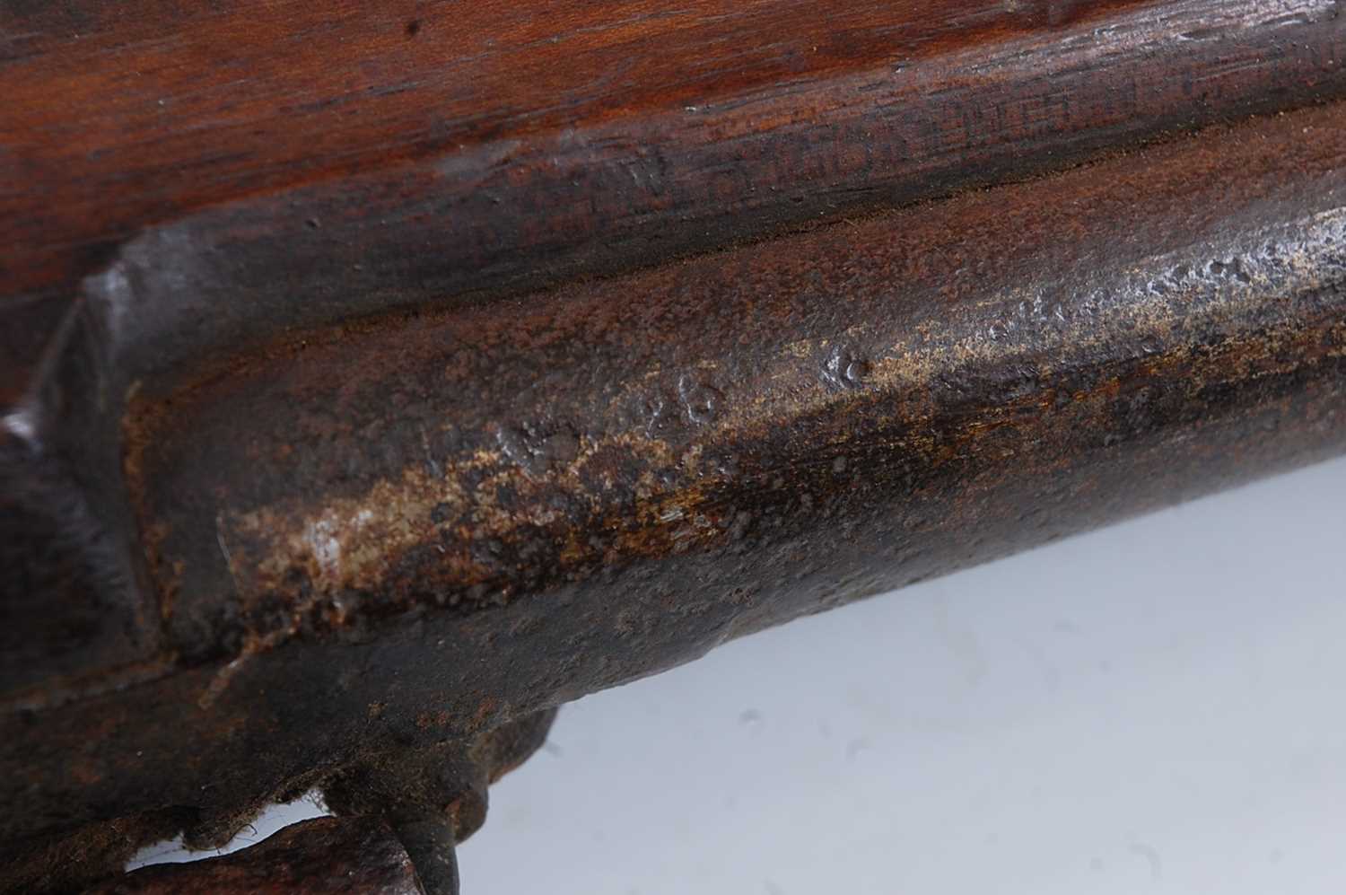 A 19th century percussion rifle, having an 85cm barrel, unmarked lock and brass mounted walnut - Image 2 of 3
