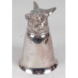 WITHDRAWNA contemporary Italian silver plated stirrup cup, naturalistically modelled as a foxes