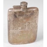 A George V silver hip flask, having a fixed bayonet cap and monogrammed body, maker James Dixon