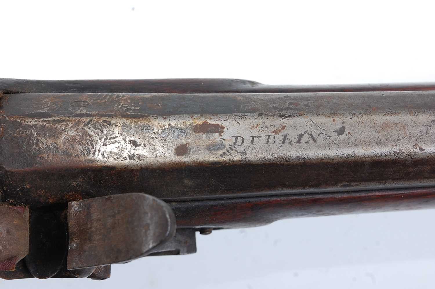 A large early 19th century flintlock rifle, the 133cm barrel marked Dublin and numbered F2905, the - Image 3 of 9