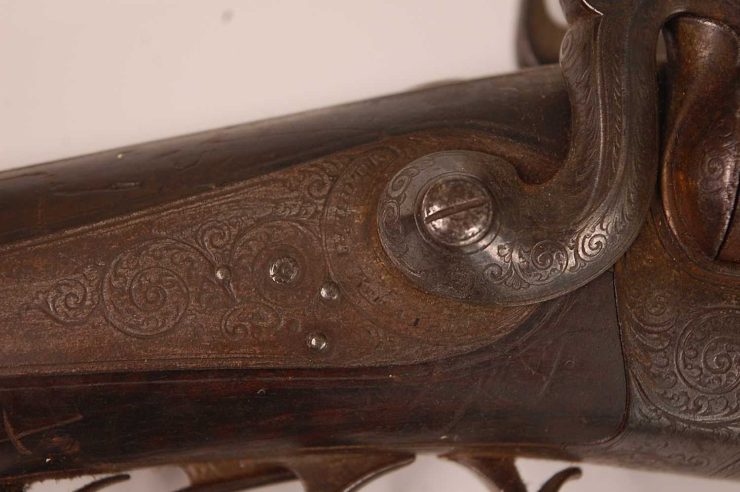 A 19th century side by side percussion sporting rifle, the 64cm barrels marked to the spine - Image 3 of 11