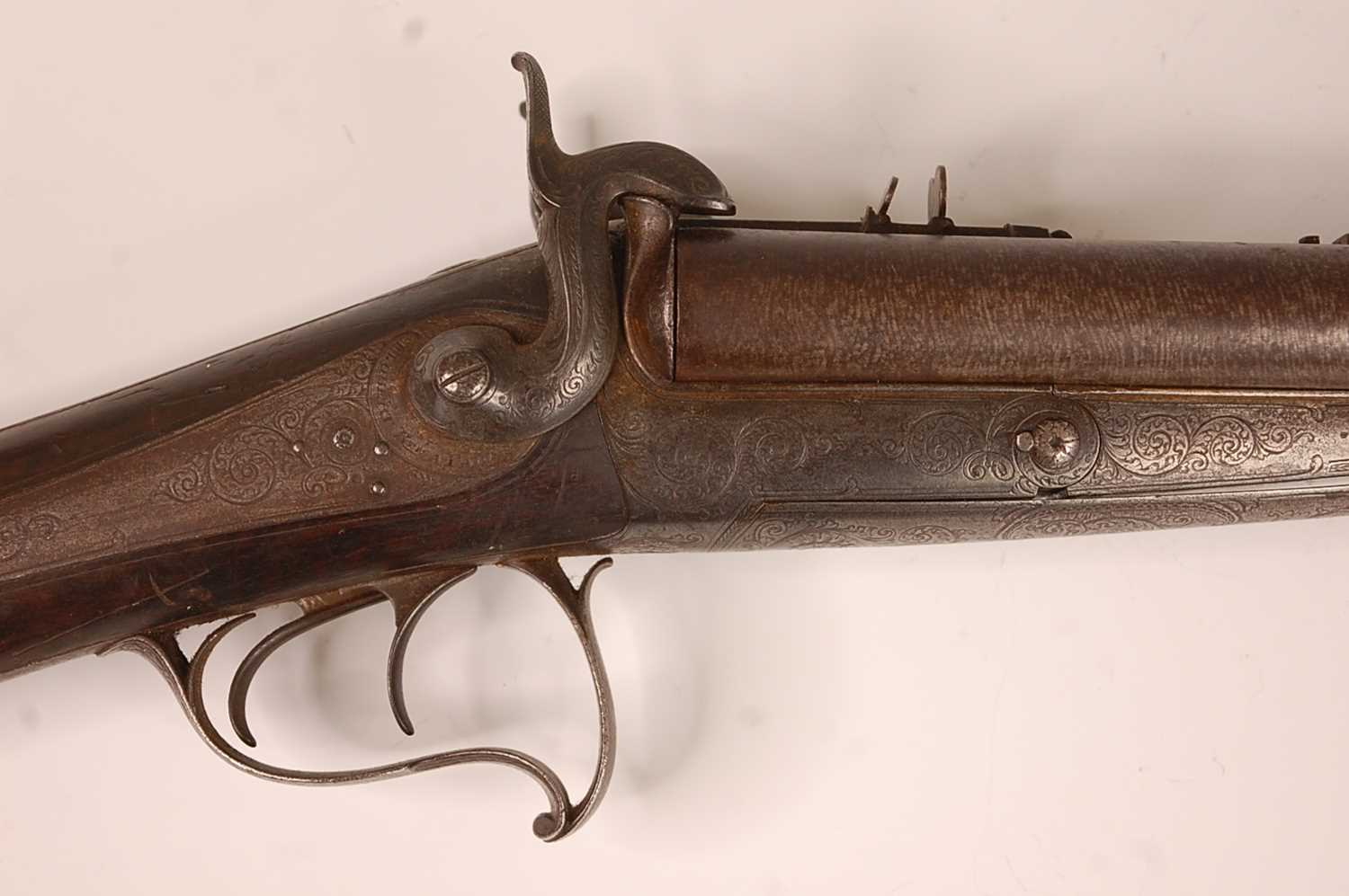 A 19th century side by side percussion sporting rifle, the 64cm barrels marked to the spine - Image 2 of 11