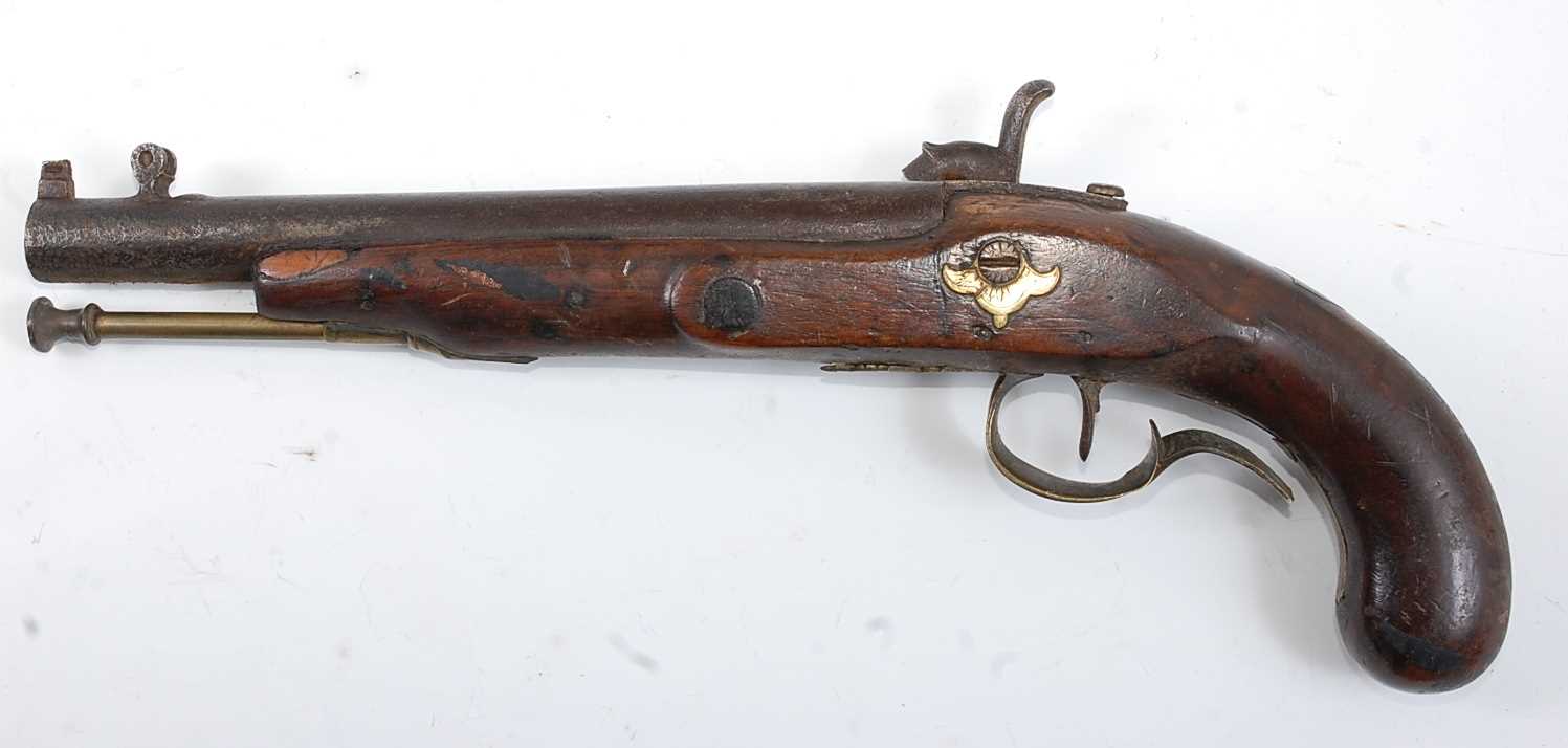 A 19th century English percussion pistol, having a 23cm sighted barrel marked London, with - Image 6 of 8