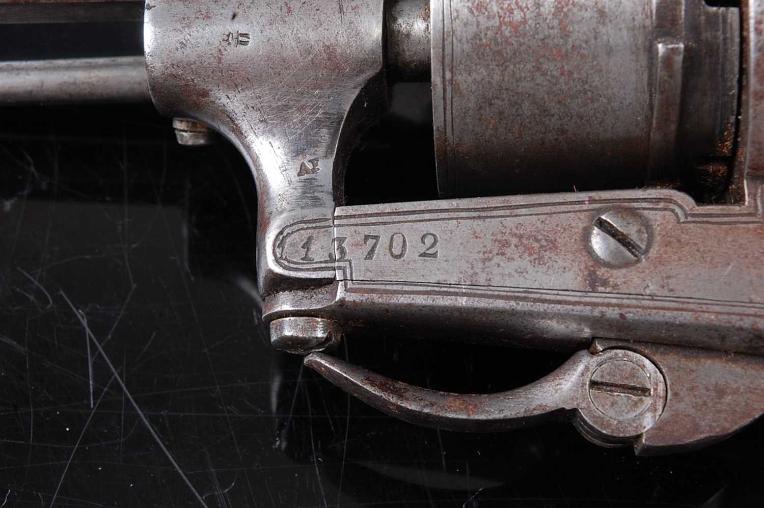 A 19th century Belgian 7mm six shot pin fire revolver, the 8.5cm octagonal barrel marked to the left - Image 3 of 8