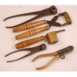 A 19th century steel scissor action bullet mold, the arm stamped WD and 15? to the opposing side,