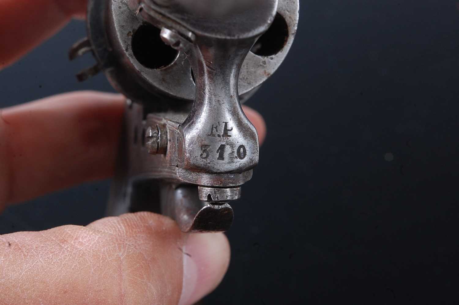 A 19th century Belgian 7mm six shot pin fire revolver, the 8.5cm octagonal barrel marked to the left - Image 6 of 8