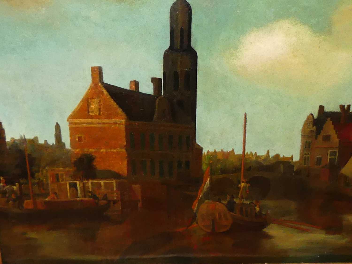 After Abraham Jansz Storck (1644-1708) - Barges on a Dutch canal, oil on canvas, 46x60cm - Image 3 of 9