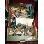 A box of various plastic kit built aircraft, ships and accessories, to include Airfix and others