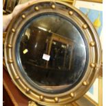 A reproduction gilt composition and boulle applied convex wall mirror, dia.46cm; together with a