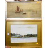 E. Goddal - Boats at Sunset, oil, signed and dated 1905 lower left, 20 x 47cm; E.W. Hazelhurst -