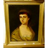 19th century English school - bust portrait of a maiden, oil on canvas, 56x44cm