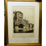 Alfred Louis Brunet-Debaines (1845-1939) - Continental canal, etching, signed in pencil to the