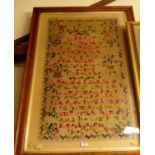 A Victorian woolwork verse sampler of good size, 78x45cm, and in probably original birdseye maple
