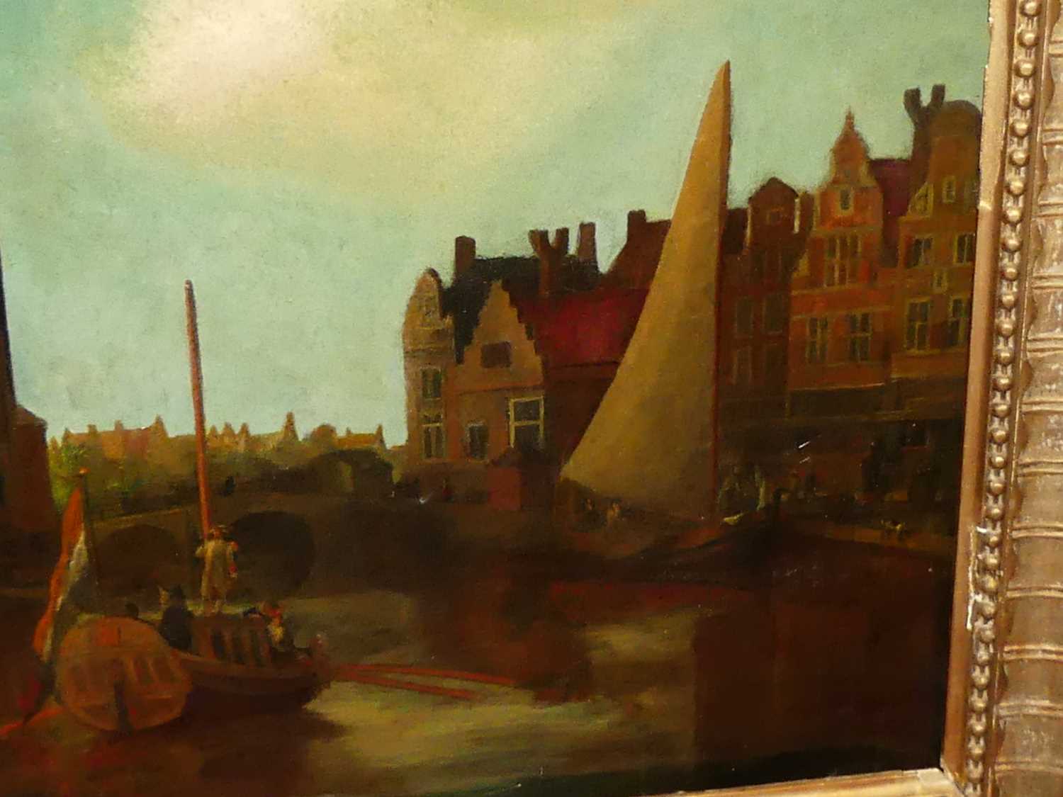 After Abraham Jansz Storck (1644-1708) - Barges on a Dutch canal, oil on canvas, 46x60cm - Image 5 of 9