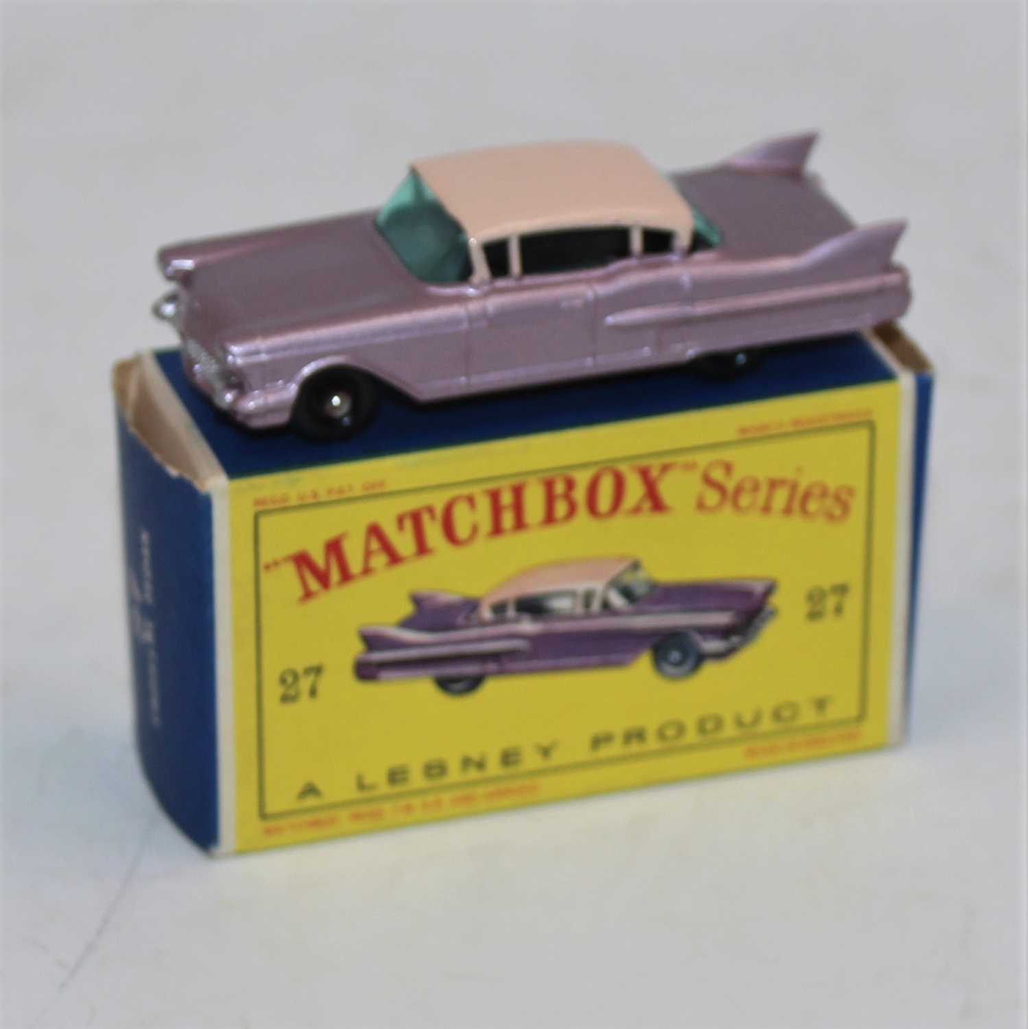 Matchbox Lesney 1-75 series No.27C Cadillac Sedan in metallic lilac body with pink roof and black - Image 2 of 2