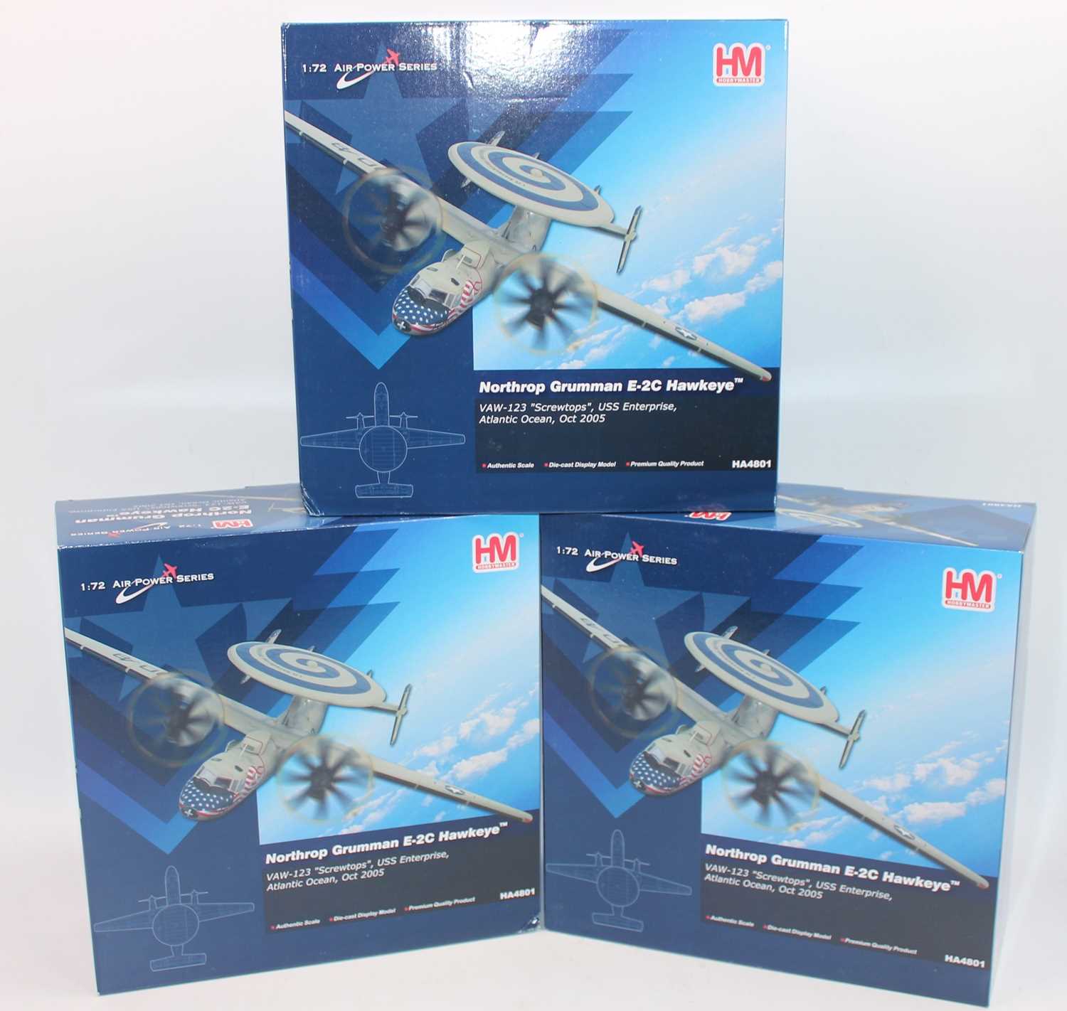 A Hobbymaster Ltd trade box containing 3 of 4 models no. HA4801 Northrop Grumman E-2C hawkeye