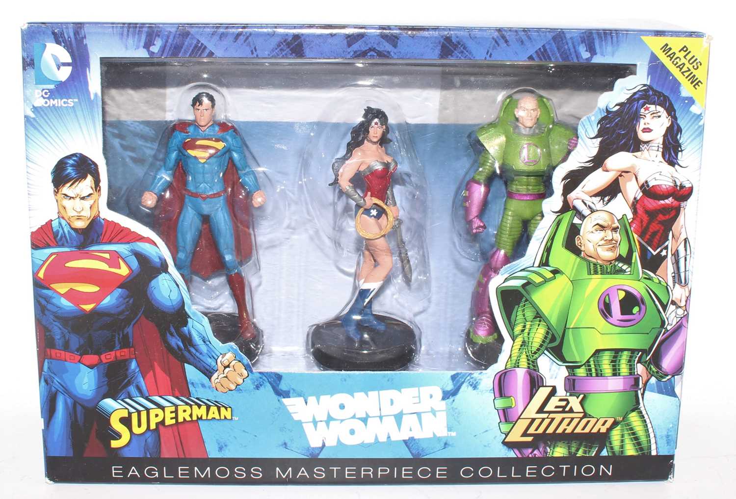 An Eagle Moss Masterpiece collection, 3 piece DC comics gift set containing Superman, Wonderwoman