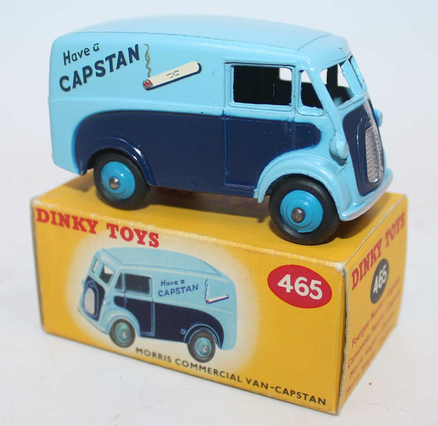 A Dinky Toys No. 465 Morris Commercial delivery van "Capstan" livery, in two-tone blue body with - Image 2 of 2