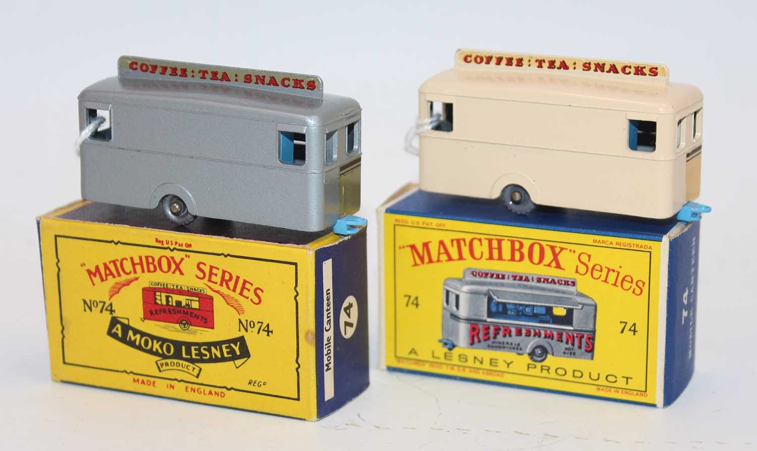 Matchbox group of 2 Regular Wheels 74a Mobile "Refreshments" Canteen as follows: deep cream body, - Image 2 of 2