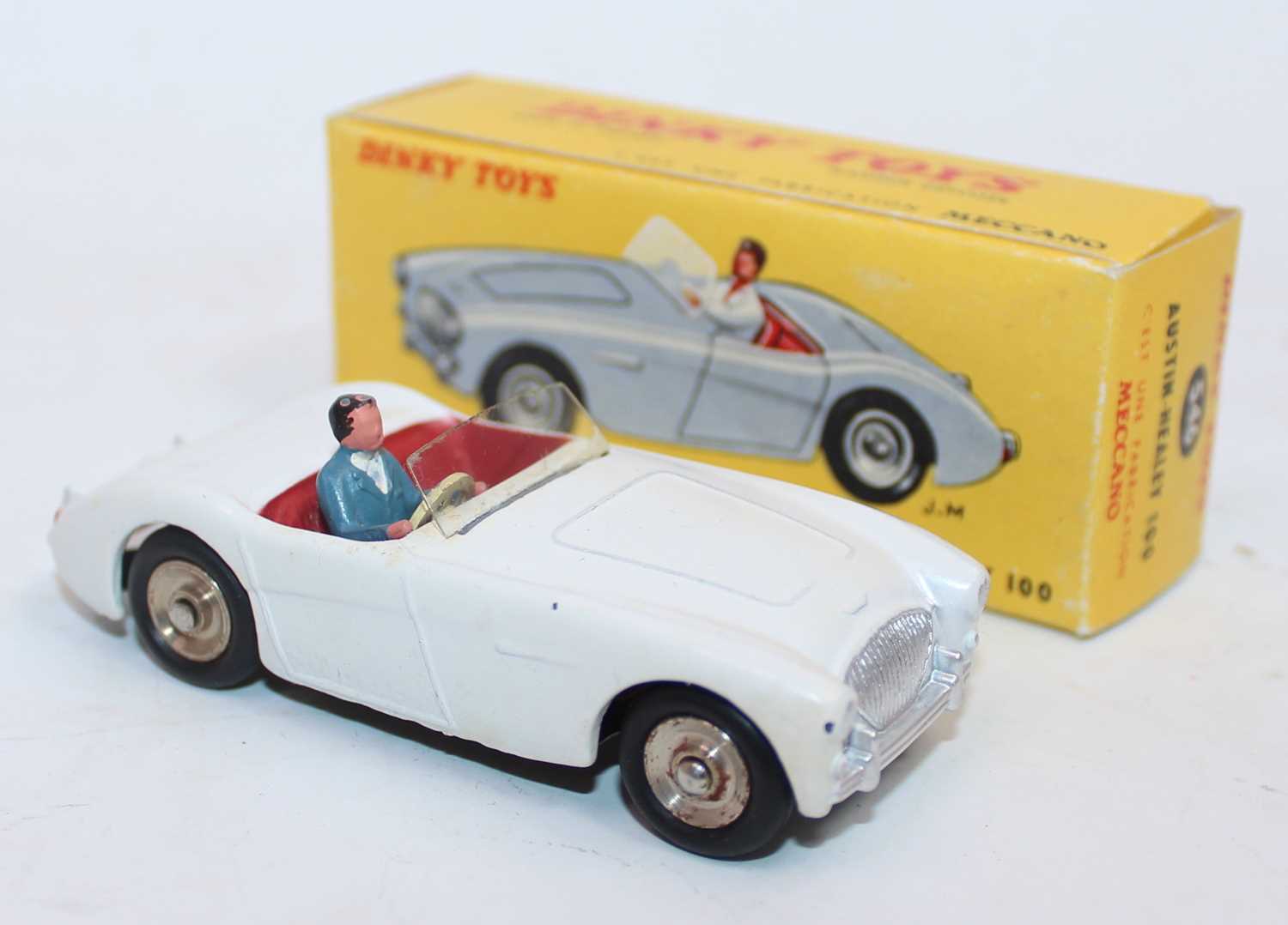 French Dinky 546 Austin Healey 100 sports car, matt white body, red interior with driver and wind- - Image 2 of 2