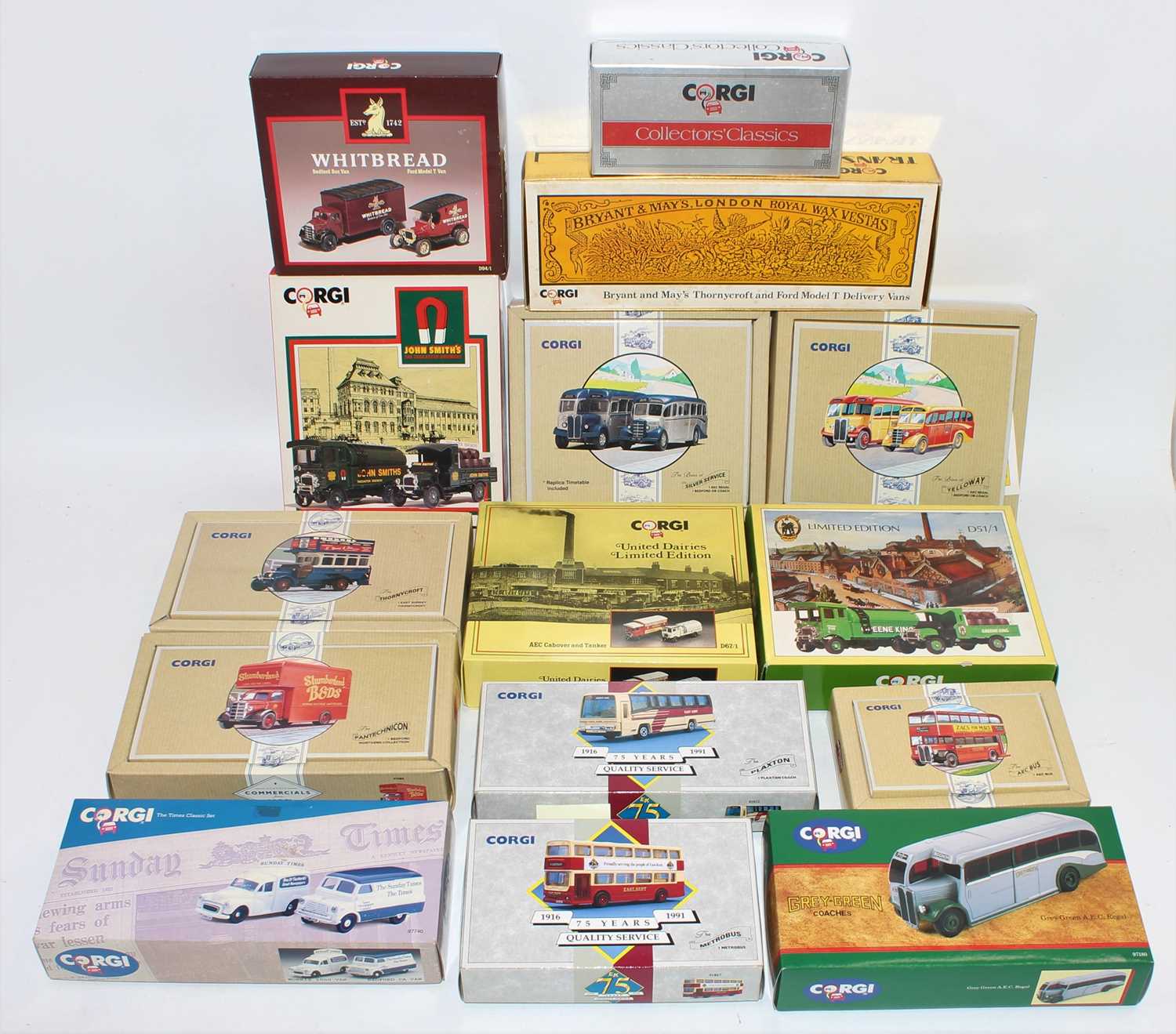 Corgi Toys, a large quantity of 15 Corgi Classics to include "Yelloway" bus set and a "Grey Green"