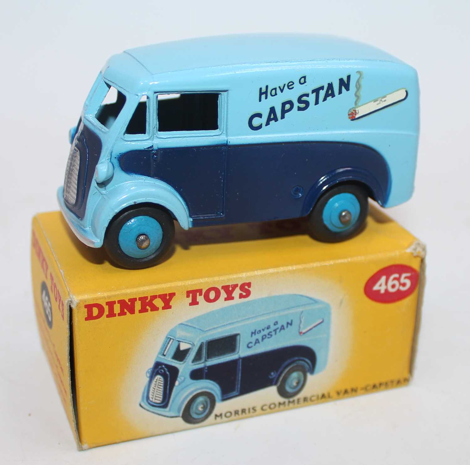 A Dinky Toys No. 465 Morris Commercial delivery van "Capstan" livery, in two-tone blue body with