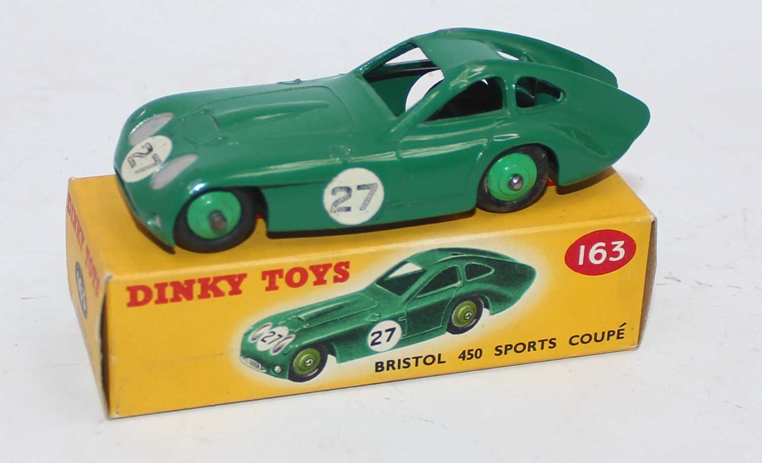 Dinky Toys 163 Bristol 450 Sports Coupe. In dark green with mid green wheels and black tyres