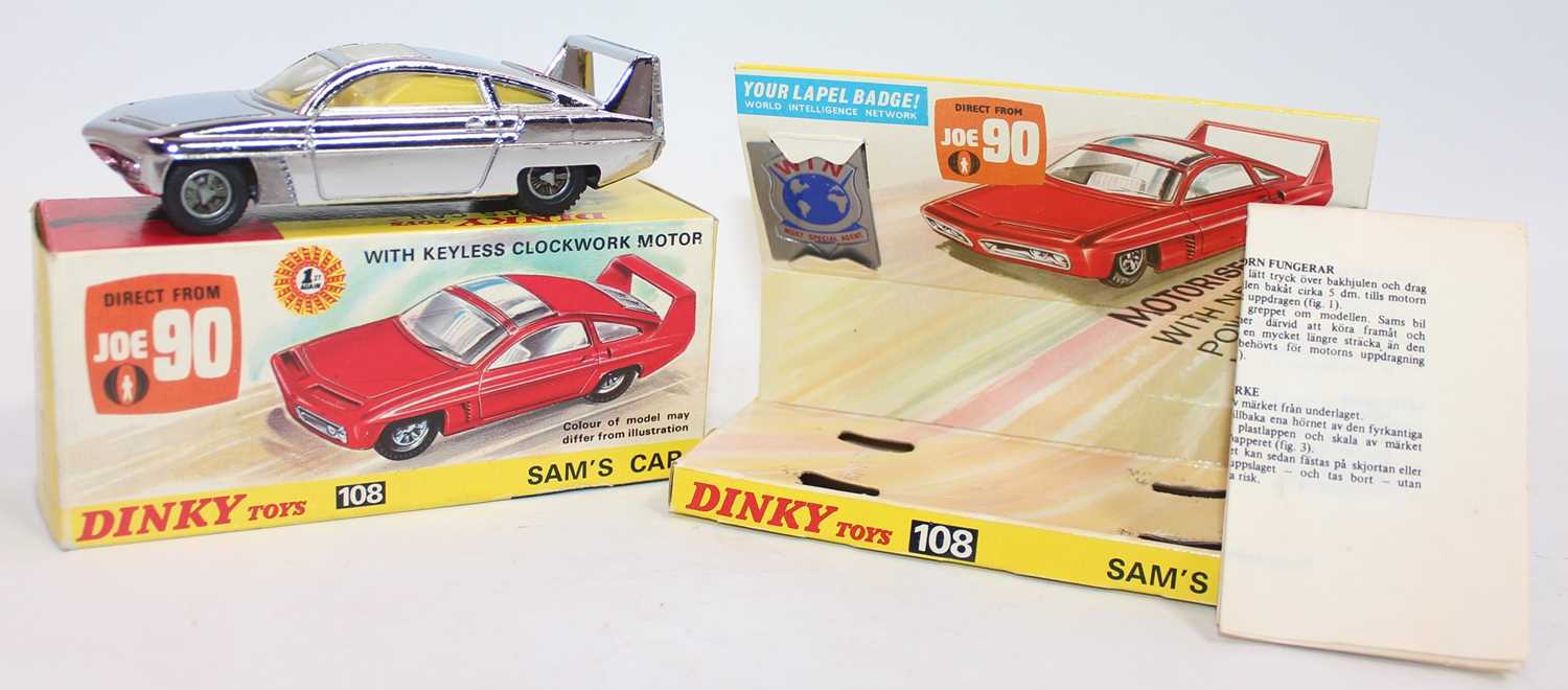 Dinky 108 Sam's Car from Joe 90 in mirror chrome finish with working keyless clockwork motor,