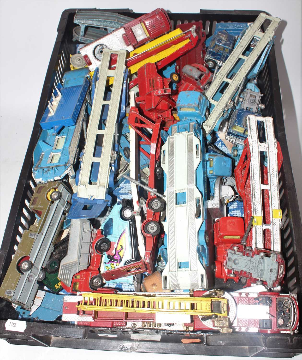 One tray containing a large quantity of various playworn and mainly Corgi Toy diecasts to include