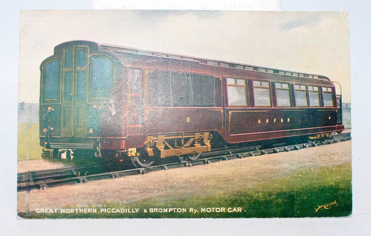 An original Great Northern Piccadilly and Brompton railway postcard depicting the GNP&B motorcar No.