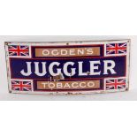 Original early 20th century Ogdens Juggler Tobacco rectangular sign, measurements 22" x 10", 6