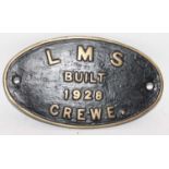 Reproduction LMS Built 1928 Crewe Builders plate