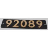 Original Cast Iron BR Standard Class 9F Smoke Box Number Plate, Number 92089, repainted white on