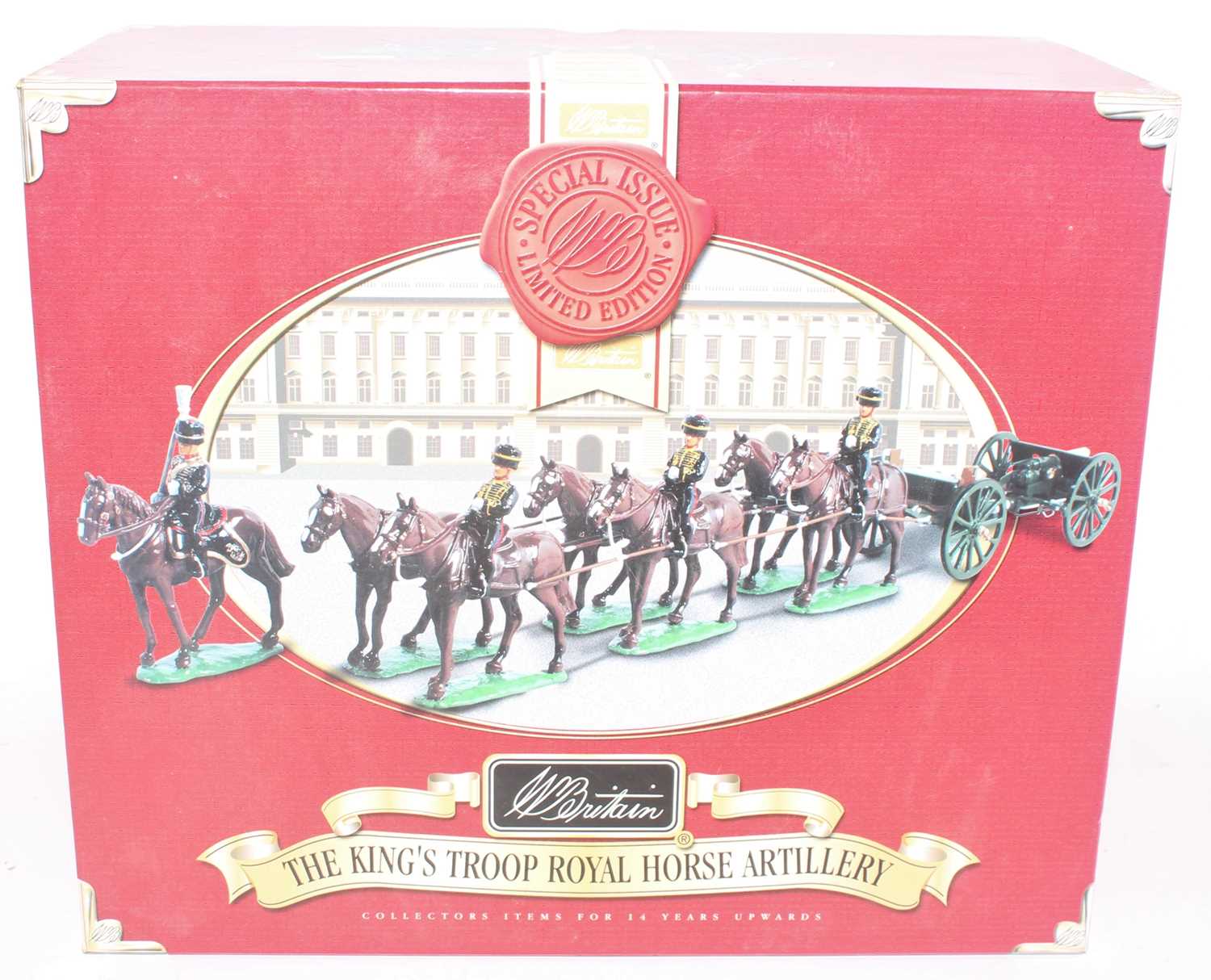 Britains, 40188 The Kings Troop Royal Horse Artillery, horses, gun, limber, appears complete, in the